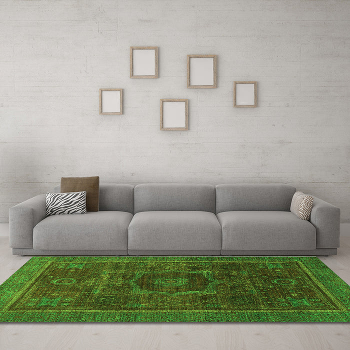 Machine Washable Abstract Green Modern Area Rugs in a Living Room,, wshabs1637grn