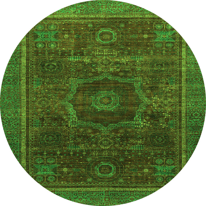 Round Abstract Green Modern Rug, abs1637grn