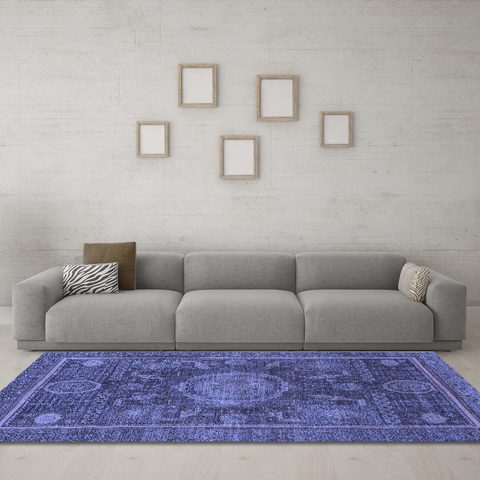 Machine Washable Abstract Blue Modern Rug in a Living Room, wshabs1638blu