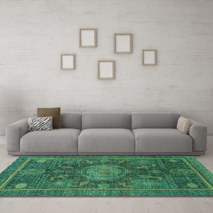 Machine Washable Abstract Turquoise Modern Area Rugs in a Living Room,, wshabs1638turq