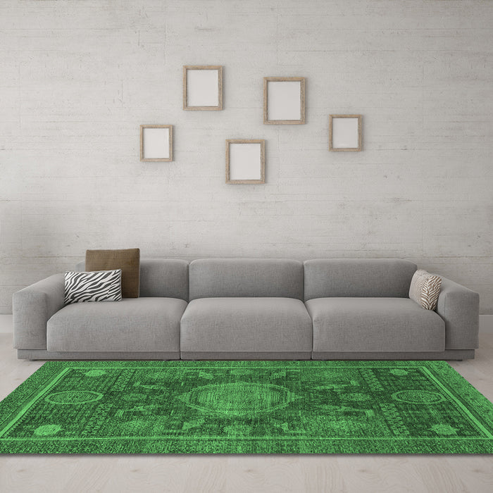 Machine Washable Abstract Emerald Green Modern Area Rugs in a Living Room,, wshabs1638emgrn