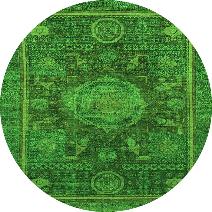 Round Machine Washable Abstract Green Modern Area Rugs, wshabs1638grn