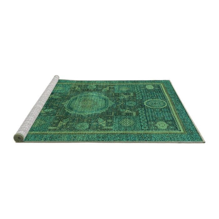 Sideview of Machine Washable Abstract Turquoise Modern Area Rugs, wshabs1638turq