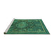 Sideview of Machine Washable Abstract Turquoise Modern Area Rugs, wshabs1638turq