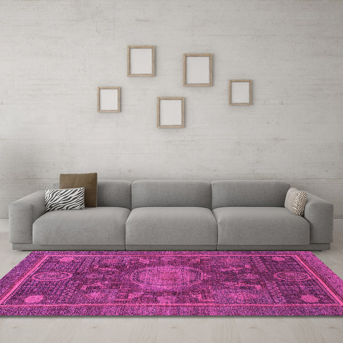 Machine Washable Abstract Pink Modern Rug in a Living Room, wshabs1638pnk