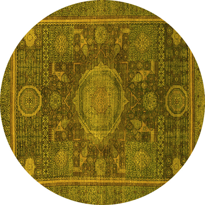 Round Machine Washable Abstract Yellow Modern Rug, wshabs1638yw
