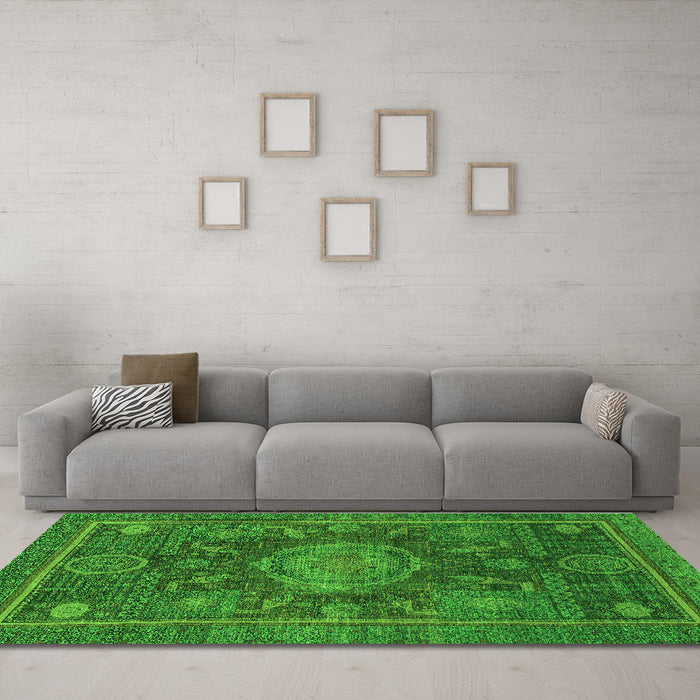 Machine Washable Abstract Green Modern Area Rugs in a Living Room,, wshabs1638grn