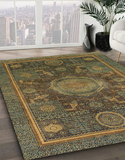 Machine Washable Abstract Milk Chocolate Brown Rug in a Family Room, wshabs1638