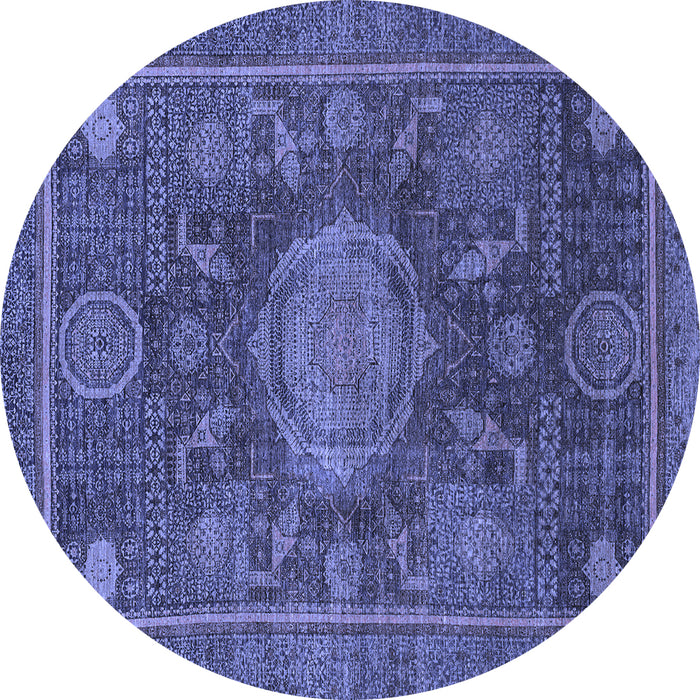 Round Abstract Blue Modern Rug, abs1638blu