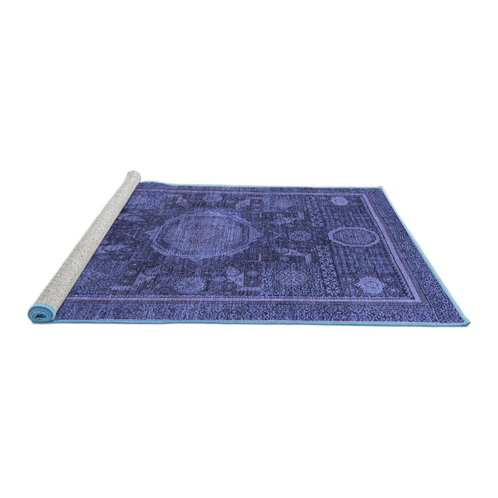 Sideview of Machine Washable Abstract Blue Modern Rug, wshabs1638blu