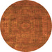 Round Machine Washable Abstract Orange Modern Area Rugs, wshabs1639org