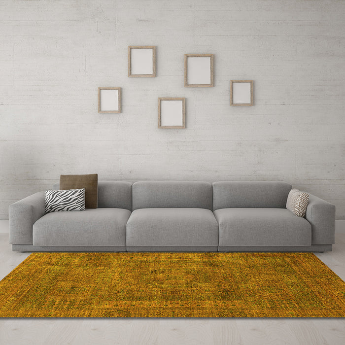 Machine Washable Abstract Yellow Modern Rug in a Living Room, wshabs1639yw