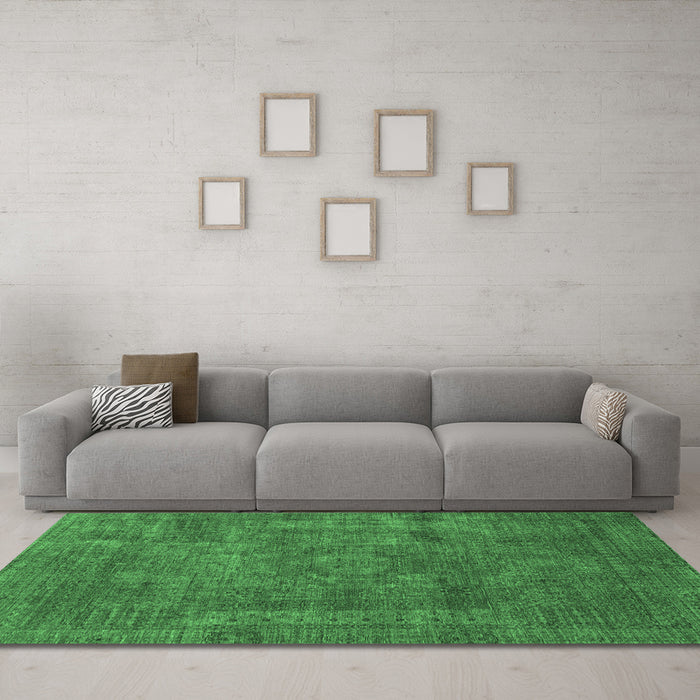 Machine Washable Abstract Emerald Green Modern Area Rugs in a Living Room,, wshabs1639emgrn