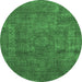 Round Machine Washable Abstract Emerald Green Modern Area Rugs, wshabs1639emgrn