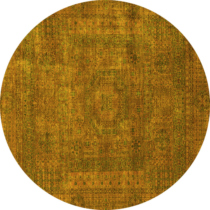 Round Abstract Yellow Modern Rug, abs1639yw