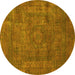 Round Abstract Yellow Modern Rug, abs1639yw