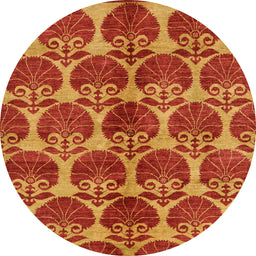 Round Machine Washable Abstract Dark Orange Rug, wshabs163