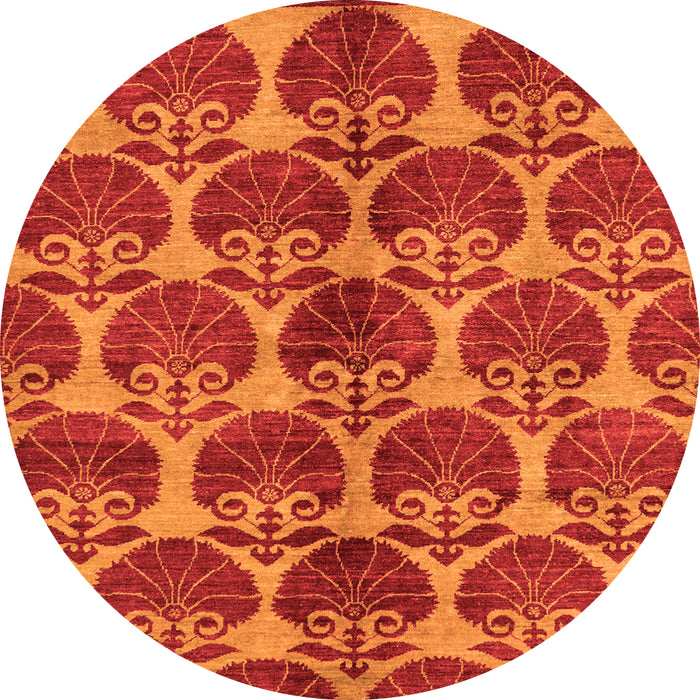 Round Machine Washable Abstract Orange Modern Area Rugs, wshabs163org