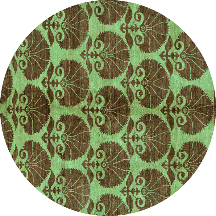 Round Machine Washable Abstract Turquoise Modern Area Rugs, wshabs163turq