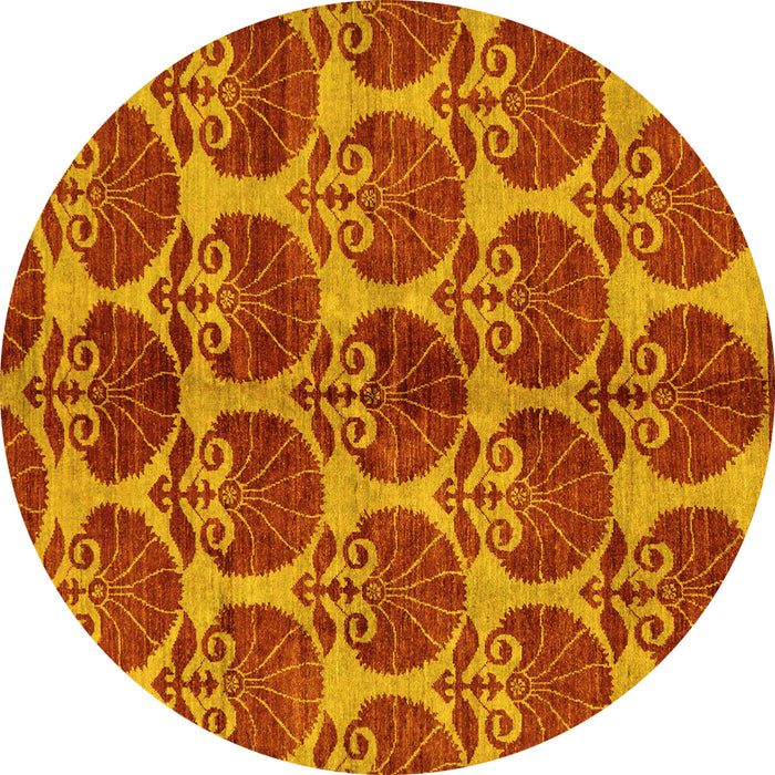 Round Machine Washable Abstract Yellow Modern Rug, wshabs163yw