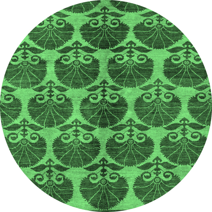 Round Machine Washable Abstract Emerald Green Modern Area Rugs, wshabs163emgrn