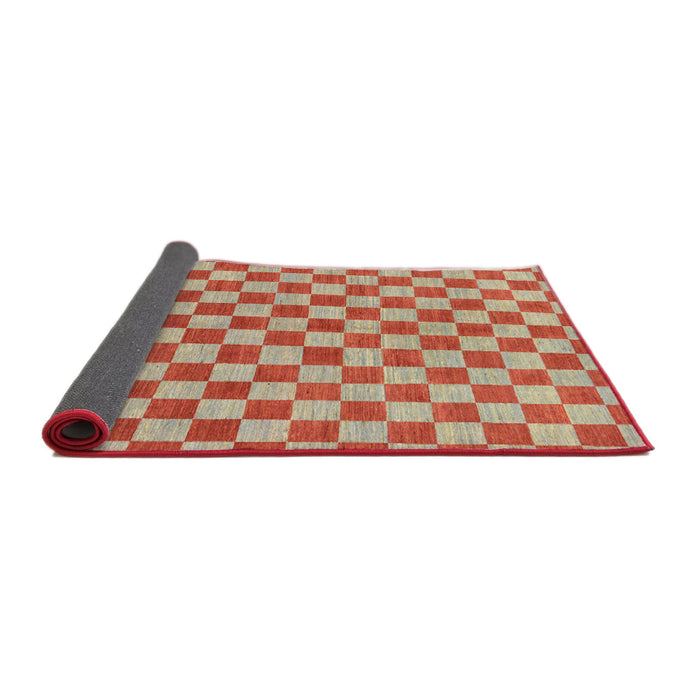 Sideview of Abstract Brownish Green Checkered Rug, abs164