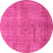 Round Machine Washable Abstract Pink Modern Rug, wshabs1640pnk