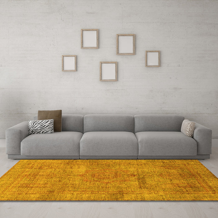 Machine Washable Abstract Yellow Modern Rug in a Living Room, wshabs1640yw
