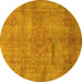 Round Abstract Yellow Modern Rug, abs1640yw