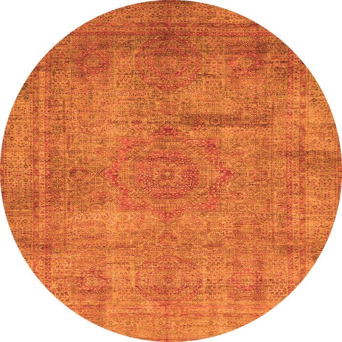 Round Machine Washable Abstract Orange Modern Area Rugs, wshabs1640org