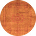 Round Machine Washable Abstract Orange Modern Area Rugs, wshabs1640org