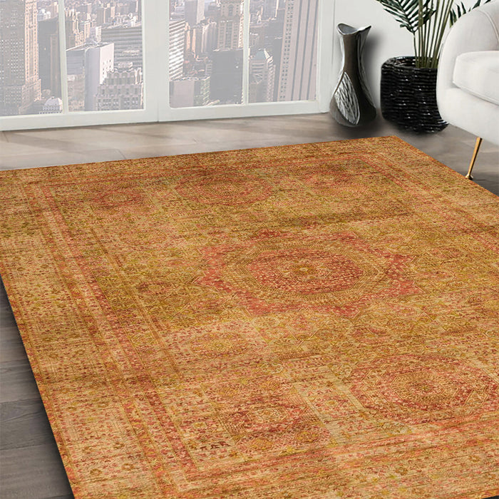 Machine Washable Abstract Orange Red Rug in a Family Room, wshabs1640