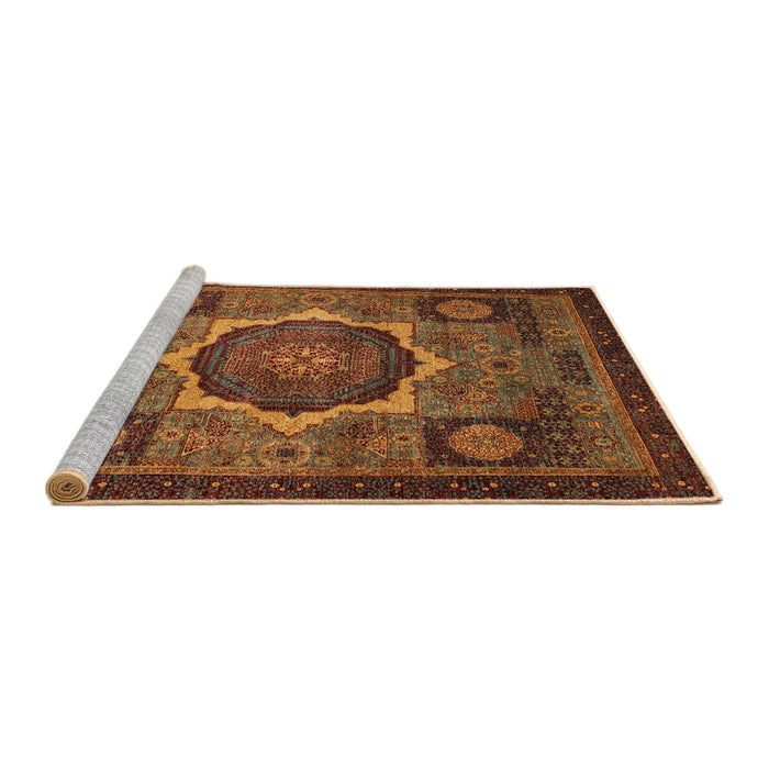 Sideview of Machine Washable Abstract Saffron Red Rug, wshabs1641