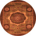 Round Machine Washable Abstract Orange Modern Area Rugs, wshabs1641org