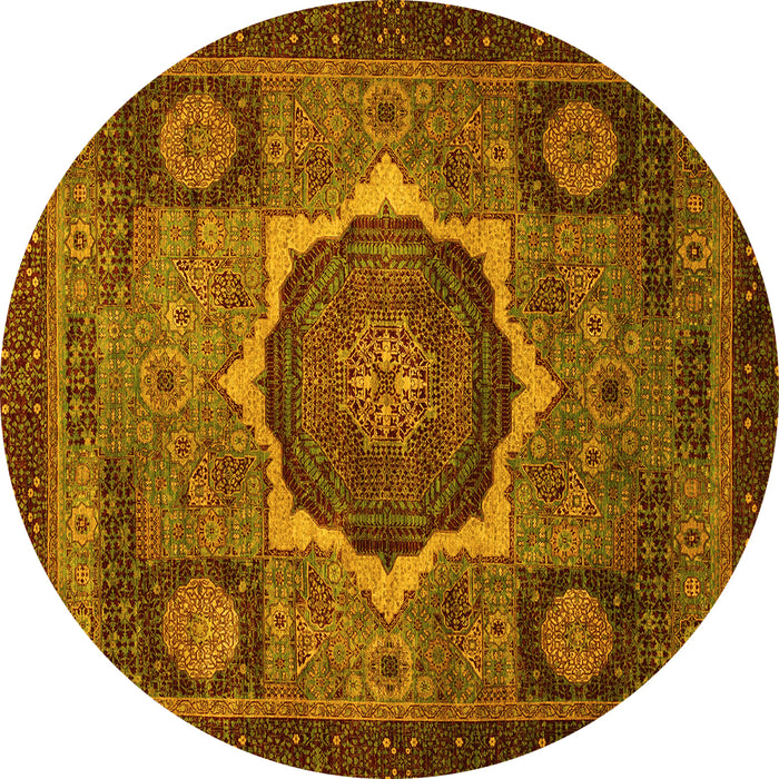 Round Machine Washable Abstract Yellow Modern Rug, wshabs1641yw