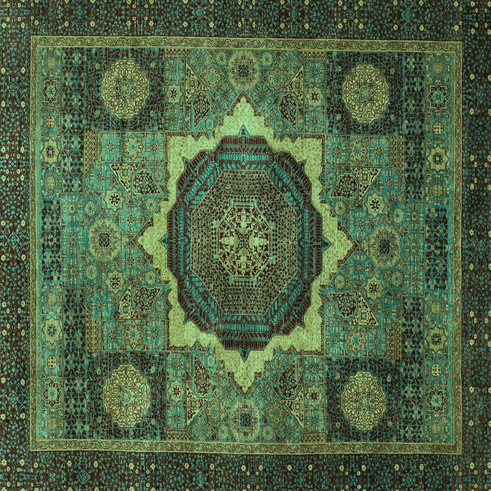 Square Machine Washable Abstract Turquoise Modern Area Rugs, wshabs1641turq