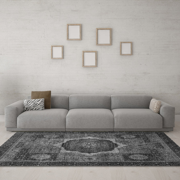Machine Washable Abstract Gray Modern Rug in a Living Room,, wshabs1641gry