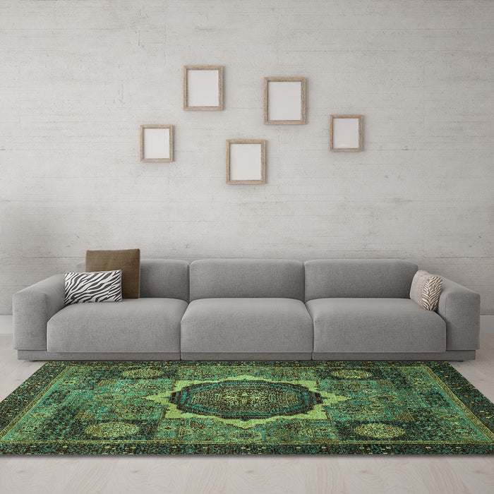 Machine Washable Abstract Turquoise Modern Area Rugs in a Living Room,, wshabs1641turq