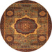 Round Machine Washable Abstract Saffron Red Rug, wshabs1641