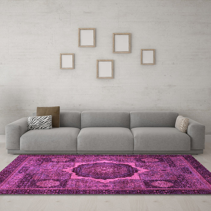 Machine Washable Abstract Purple Modern Area Rugs in a Living Room, wshabs1641pur