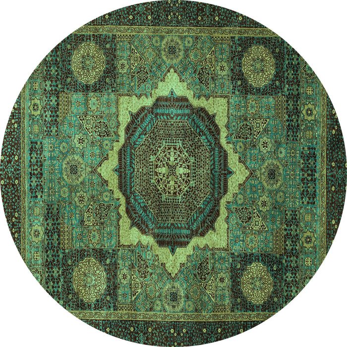 Round Machine Washable Abstract Turquoise Modern Area Rugs, wshabs1641turq