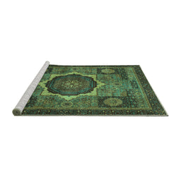 Sideview of Machine Washable Abstract Turquoise Modern Area Rugs, wshabs1641turq