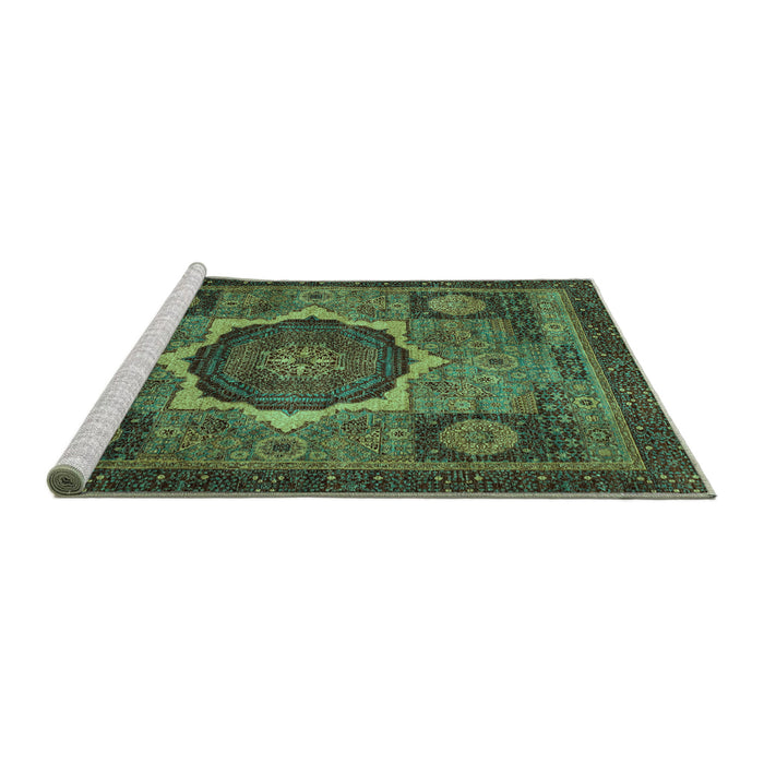 Sideview of Machine Washable Abstract Turquoise Modern Area Rugs, wshabs1641turq