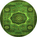 Round Machine Washable Abstract Green Modern Area Rugs, wshabs1641grn