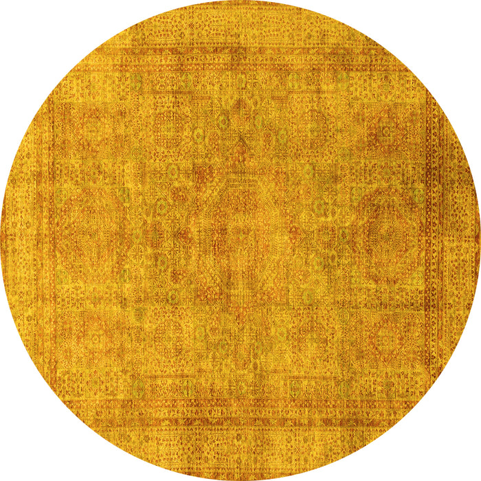 Round Machine Washable Abstract Yellow Modern Rug, wshabs1642yw
