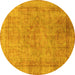 Round Abstract Yellow Modern Rug, abs1642yw