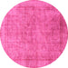 Round Machine Washable Abstract Pink Modern Rug, wshabs1642pnk