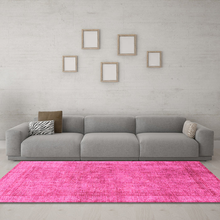 Machine Washable Abstract Pink Modern Rug in a Living Room, wshabs1642pnk