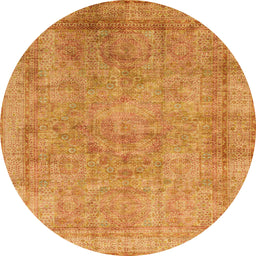 Round Machine Washable Abstract Orange Rug, wshabs1642