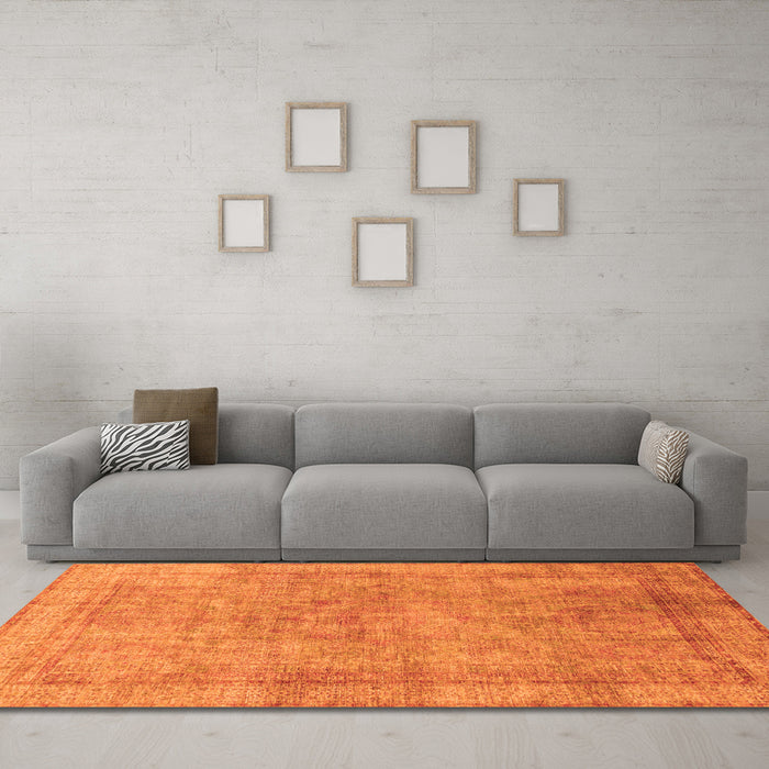 Machine Washable Abstract Orange Modern Area Rugs in a Living Room, wshabs1642org